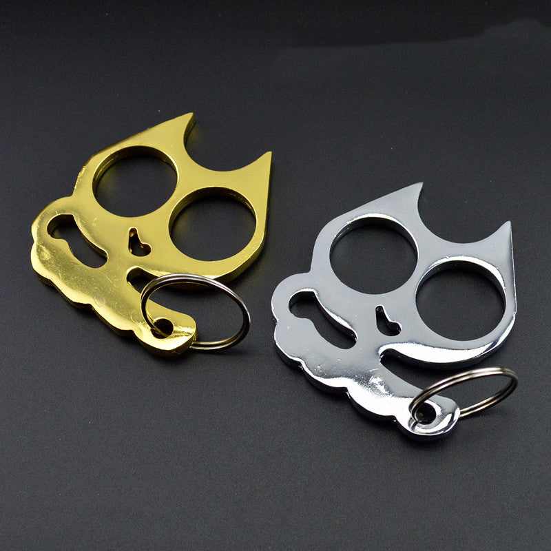Cat-Two Fingers Brass Knuckle Duster Defense Window Breaker Fitness Training Boxing Combat Protective Gear EDC Tool