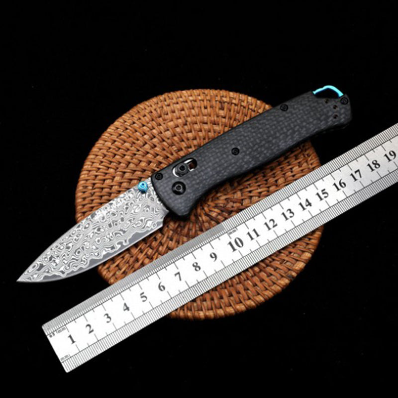 Damascus Steel Blade Benchmade 535 bugout Folding Knife Carbon Fiber Handle Outdoor Tactical Survival Safety Pocket Knives