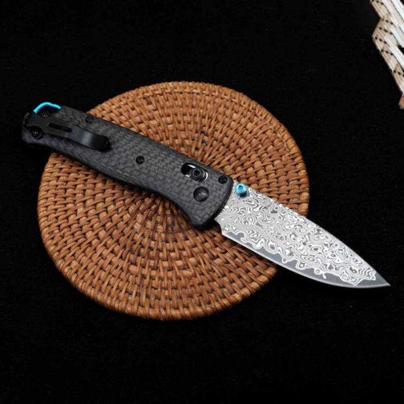 Damascus Steel Blade Benchmade 535 bugout Folding Knife Carbon Fiber Handle Outdoor Tactical Survival Safety Pocket Knives