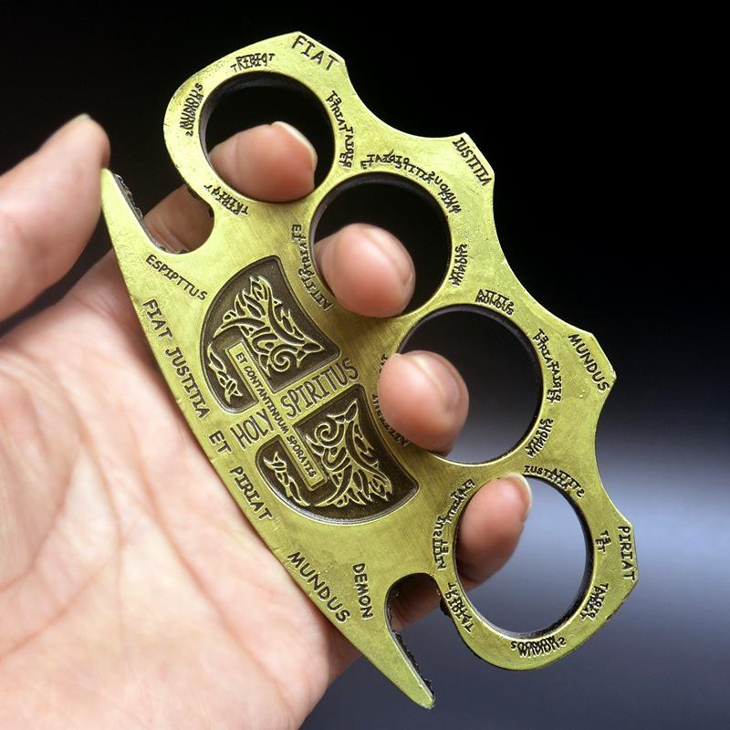 Evil Spirit-Thickened Brass Knuckle Duster Defense Window Breaker Fitness Training Boxing Combat Protective Gear EDC Tool