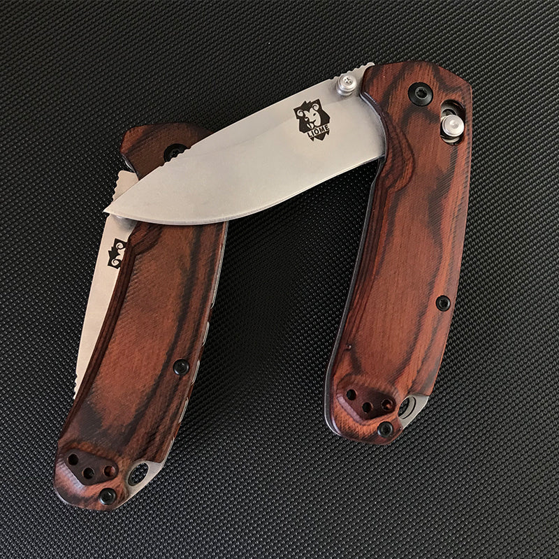 LIOME 15031 AXIS Folding Knife Wooden Handle Stone Wash Blade Outdoor Camping Saber Survival Tactical Safe Life-saving Pocket Knives