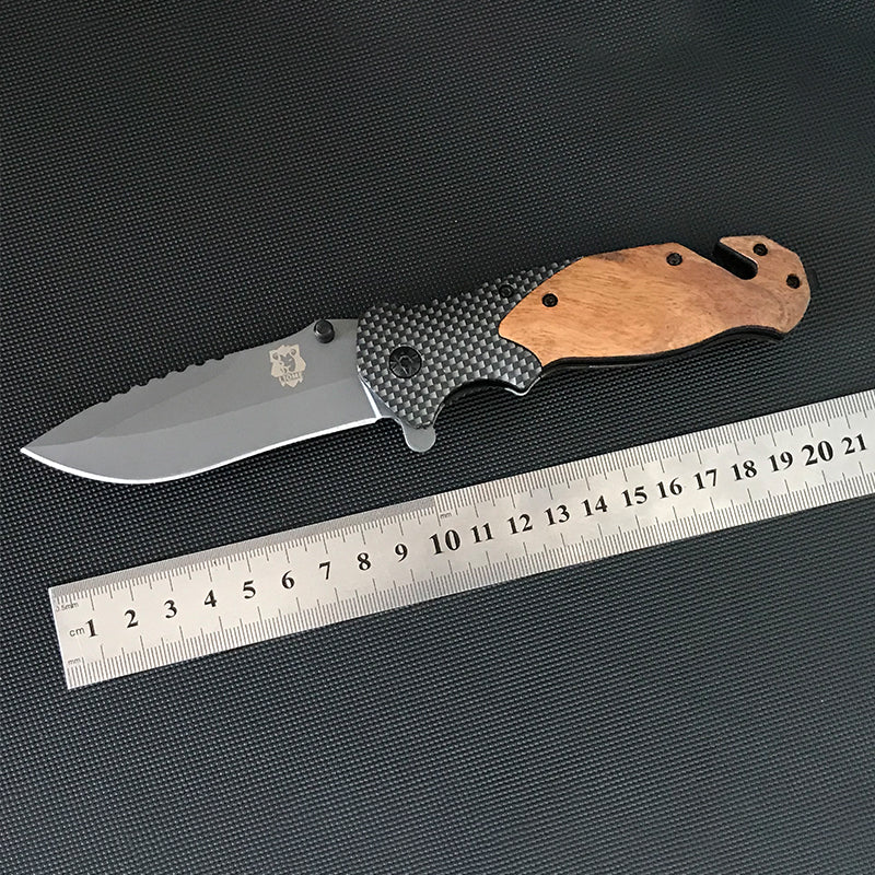 LIOME X50 Multifunctional Wooden Handle Tactical Folding Knife Outdoor Camping Survival Security Defense Pocket Knives EDC Tool