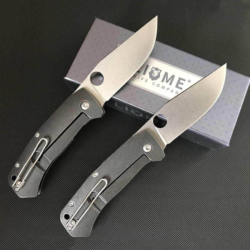 Liome C186 Tactical Folding Knife Titanium Alloys Handle High Hardness D2 Blade Saber Outdoor Camping Safety Pocket Knives EDC Tool
